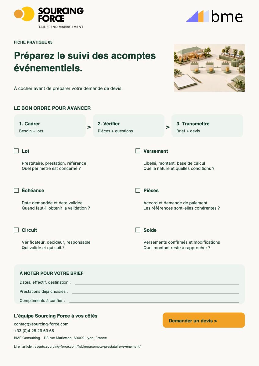 Aperçu de la checklist PDF — Grille de préparation des acomptes par lot