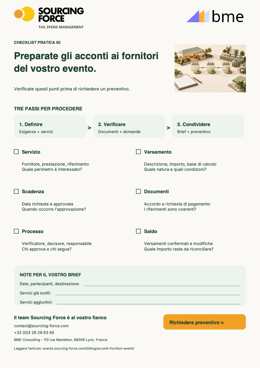 Anteprima della checklist PDF — Checklist degli acconti per servizio