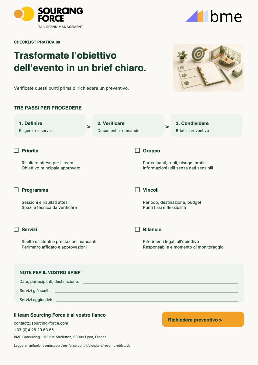 Anteprima della checklist PDF — Checklist dall’obiettivo al brief dell’evento