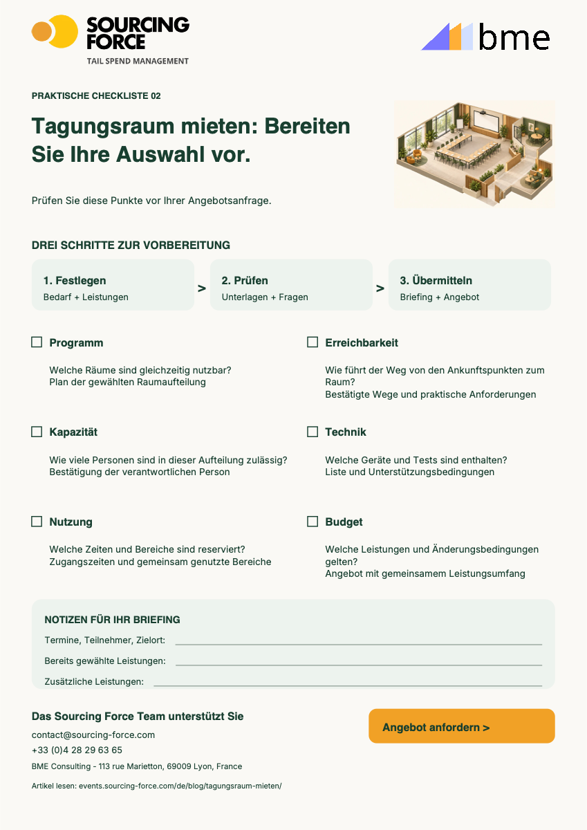 Vorschau der PDF-Checkliste — Checkliste für die Auswahl eines Tagungsraums