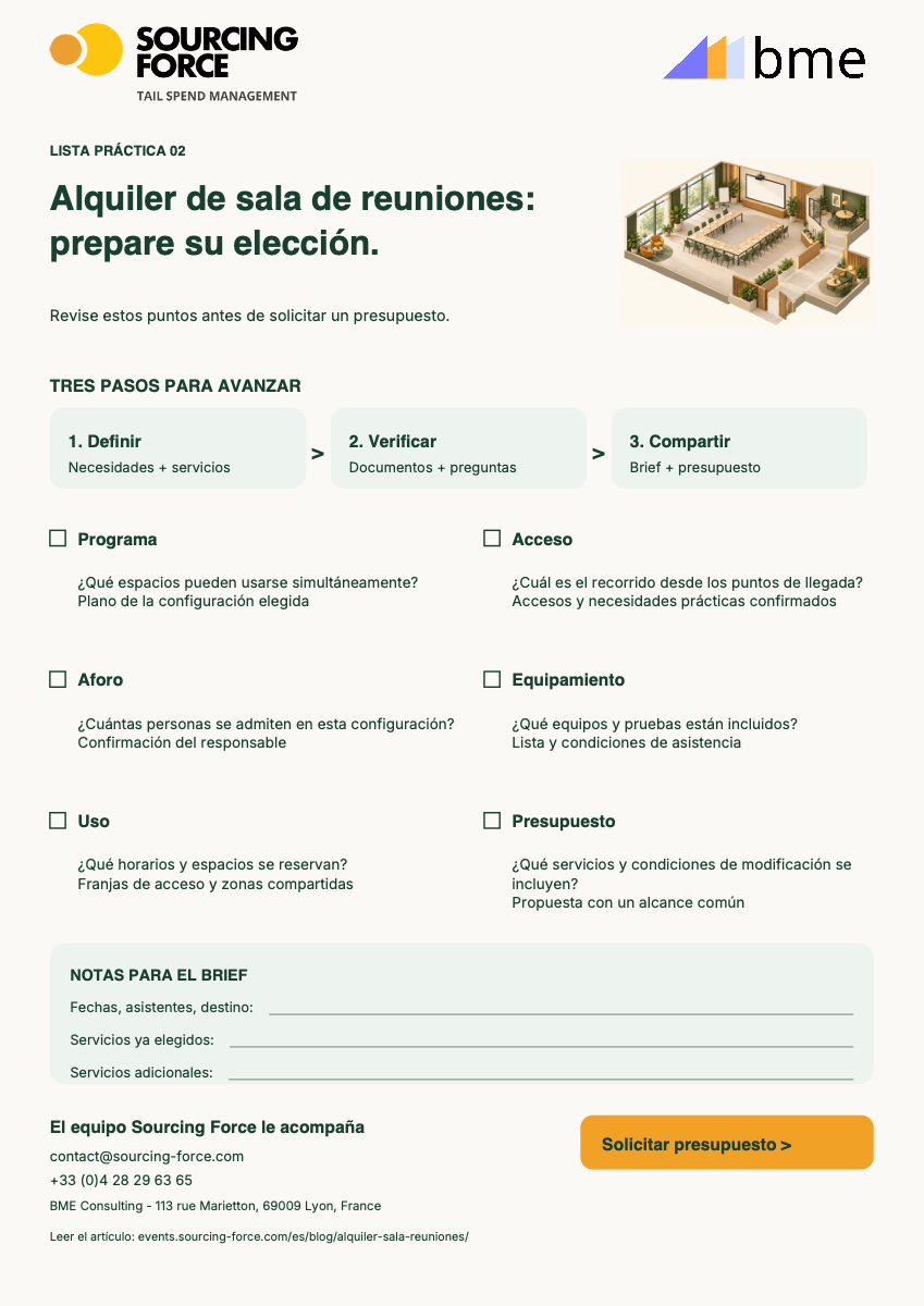 Vista previa de la lista PDF — Lista de selección de una sala de reuniones