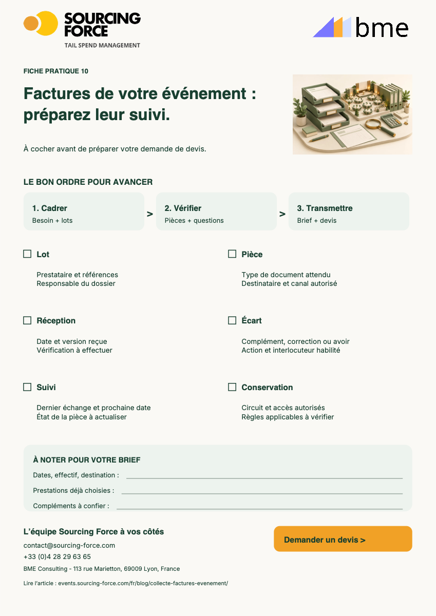 Aperçu de la checklist PDF — Grille pour suivre les pièces de votre événement