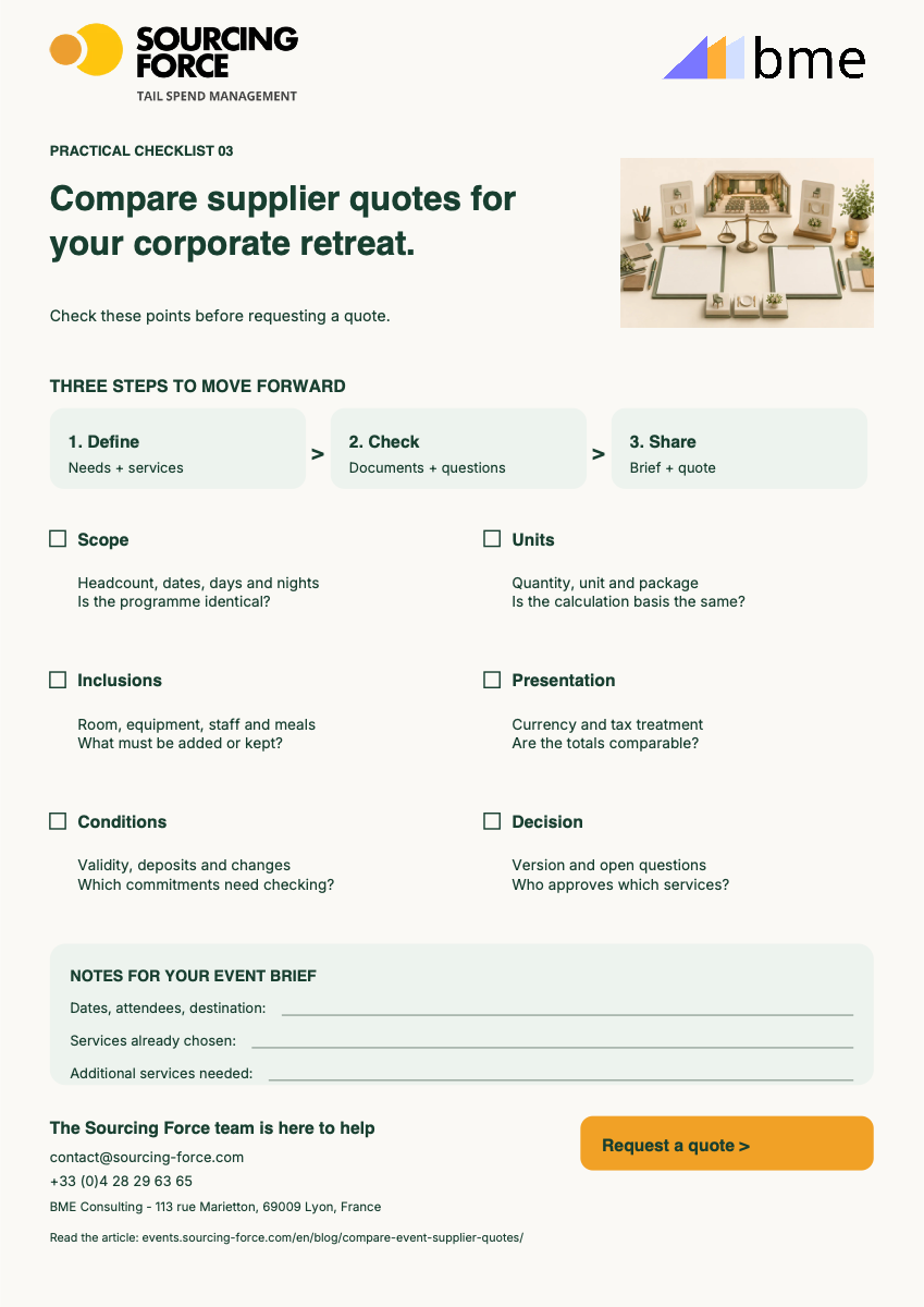 PDF checklist preview — Common checklist for comparing corporate retreat quotes