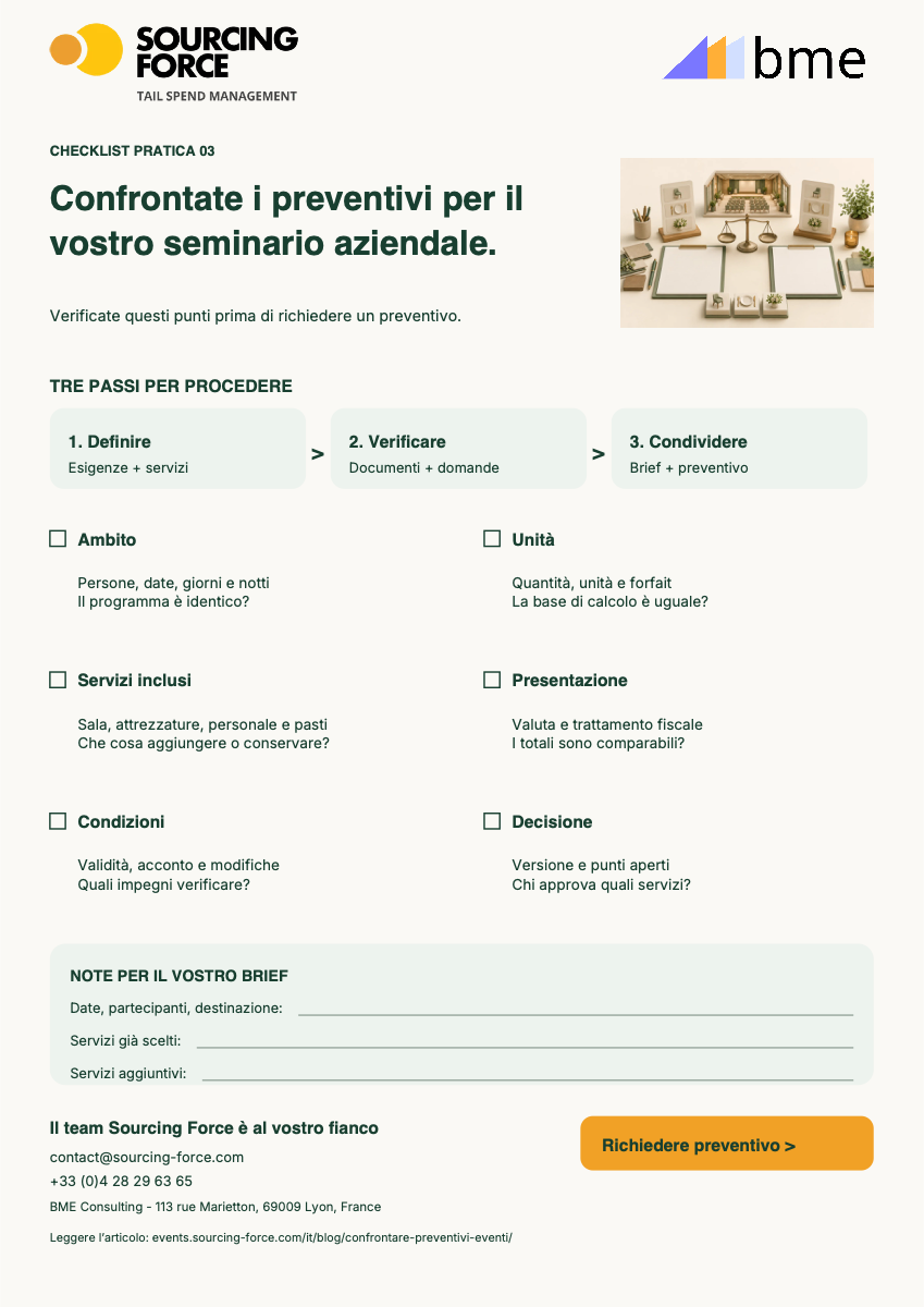 Anteprima della checklist PDF — Lista comune per confrontare preventivi di seminario