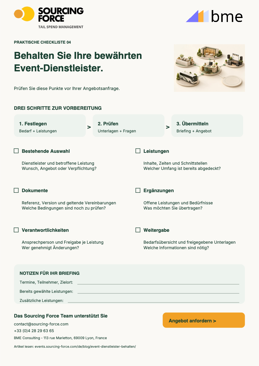 Vorschau der PDF-Checkliste — Übergabeübersicht für jeden bestehenden Event-Dienstleister