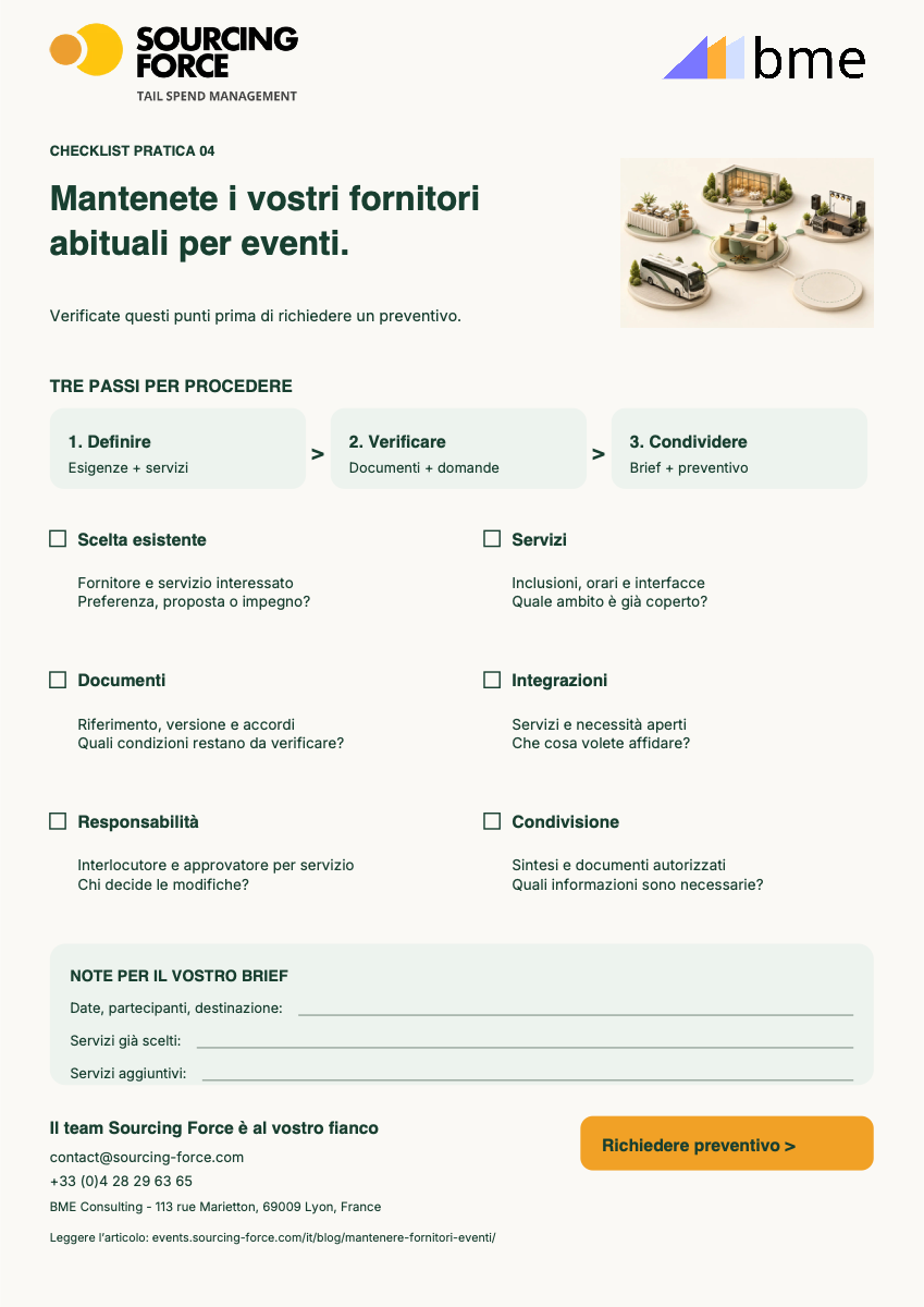 Anteprima della checklist PDF — Scheda di continuità per ogni fornitore esistente