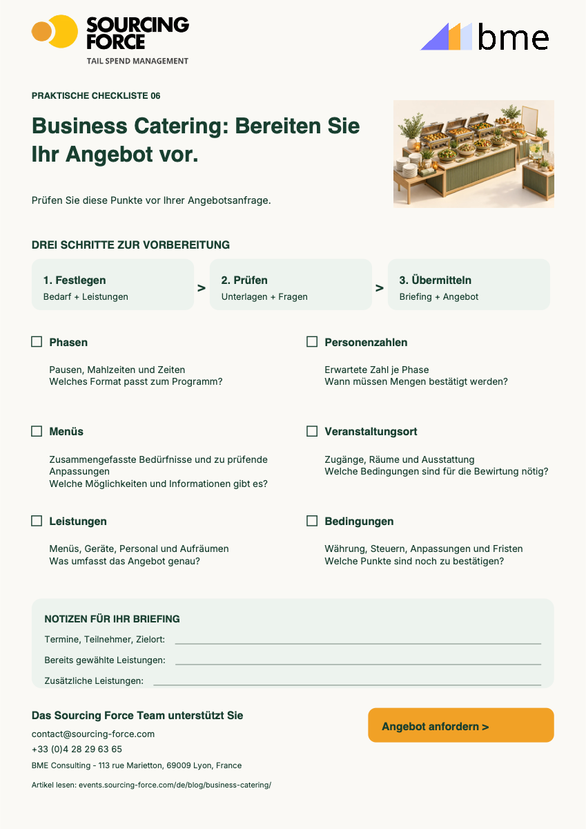 Vorschau der PDF-Checkliste — Checkliste zur Vorbereitung Ihres Business Caterings