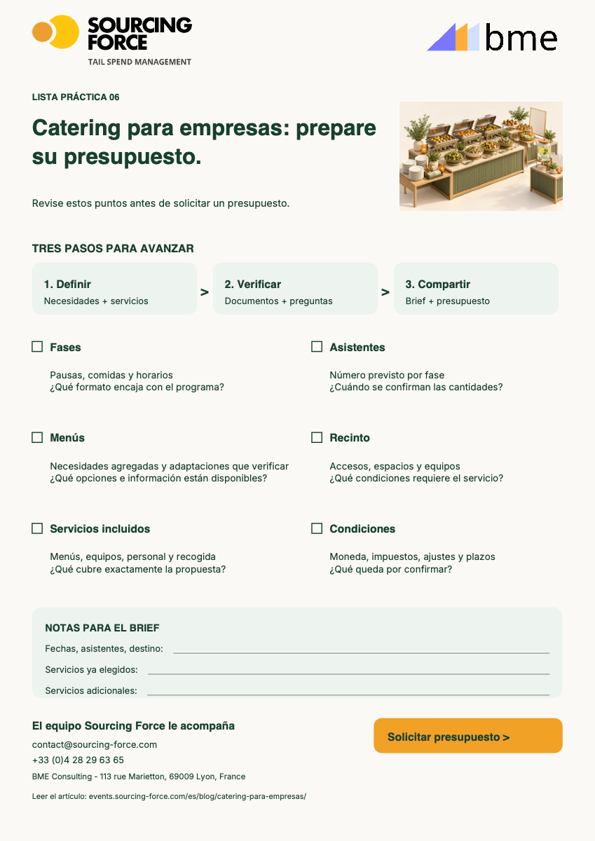 Vista previa de la lista PDF — Lista para preparar el catering de su empresa