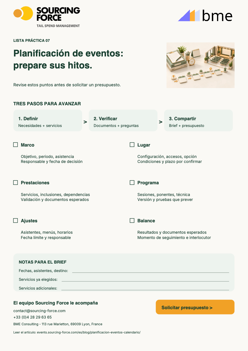 Vista previa de la lista PDF — Lista para preparar el calendario de su seminario