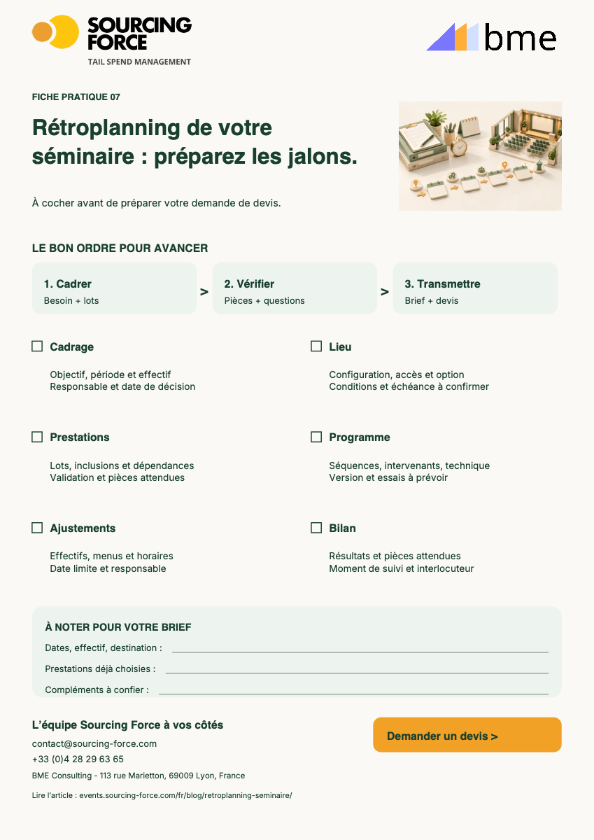 Aperçu de la checklist PDF — Grille pour préparer le rétroplanning de votre séminaire