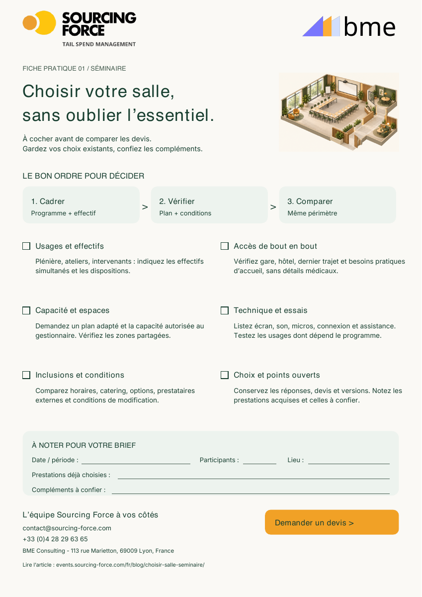 Aperçu de la checklist PDF — Grille de sélection à compléter pour chaque salle