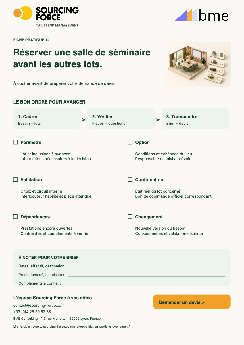 Aperçu de la checklist PDF — Grille pour préparer la validation partielle de votre événement